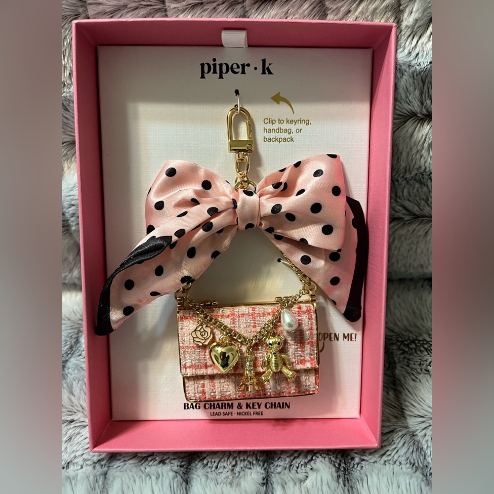 Piper K Pink Polka Dot Bow Bag Charm